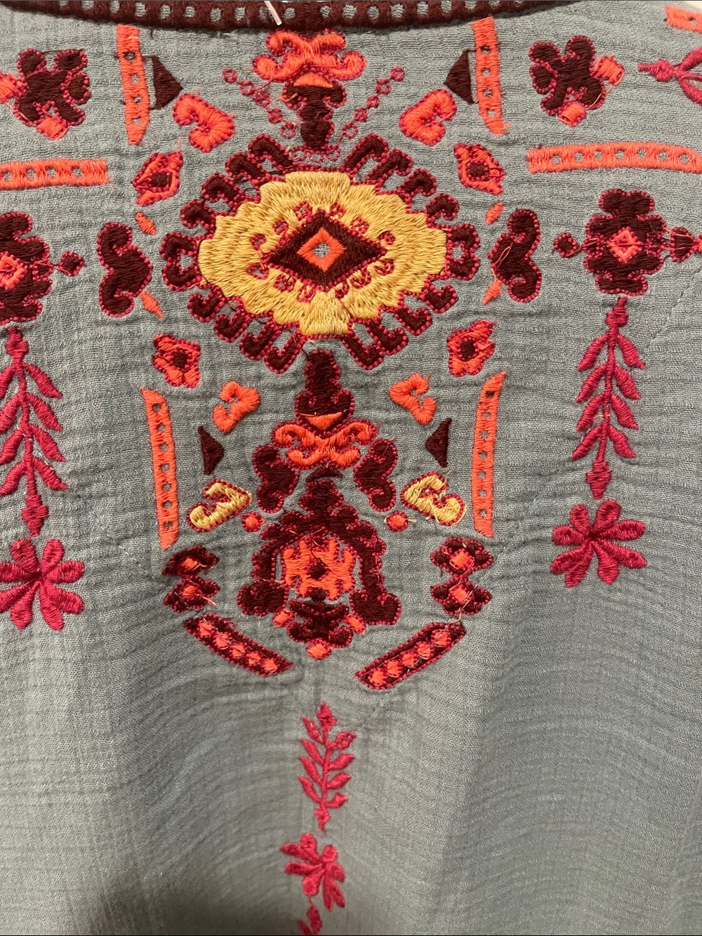 Sundance Slate Blue Embroidered V-Neck Tunic - Picture 8 of 8
